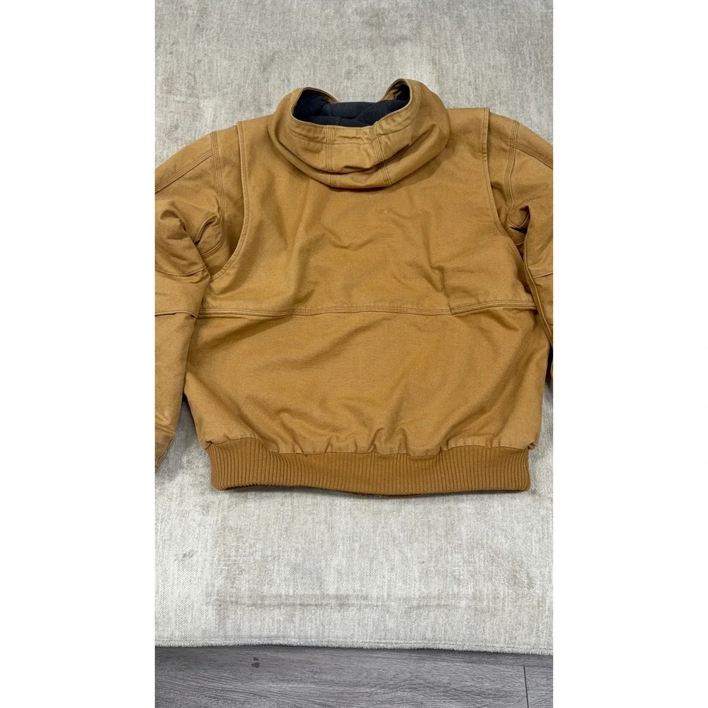 Carhartt Hooded Duck Canvas Jacket Brown Fleece Lined Workwear Full Zip Mens XL
